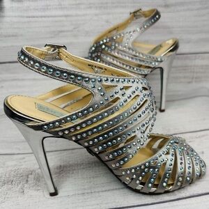 Silver Strappy Heels with Rhinestones